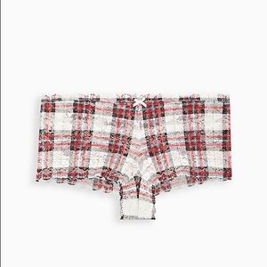 TORRID PLAID WHITE AND RED LACE CHEEKY PANTY